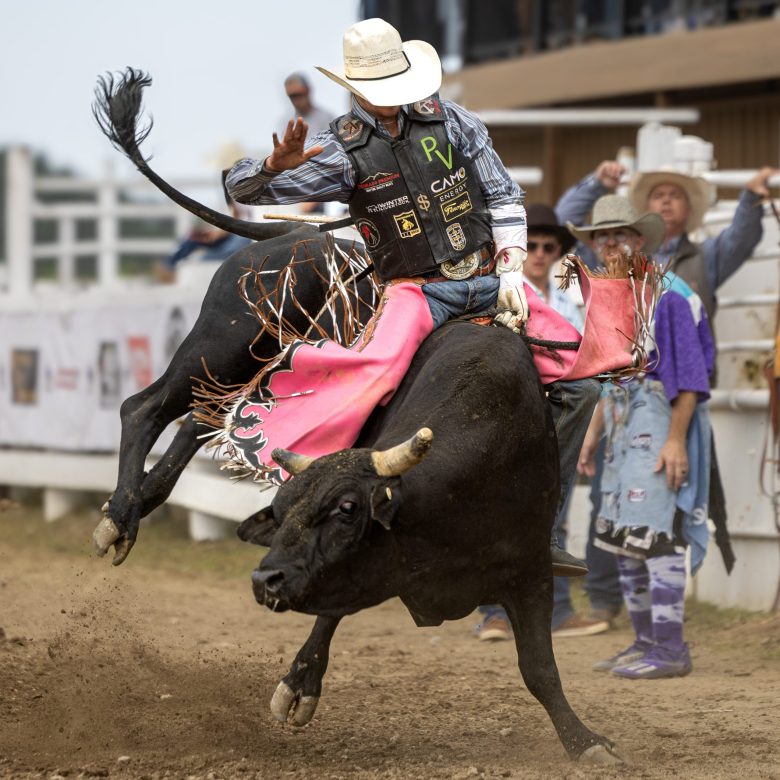 JR Stratford, rated No. 7 in the world for bullfighting, participates in the Evergreen Rodeo in 2024.