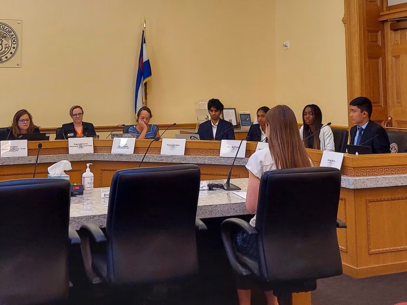 students in front of legislative committee