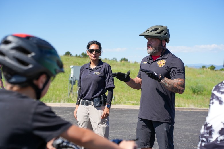 A bike instructor gives instructions.