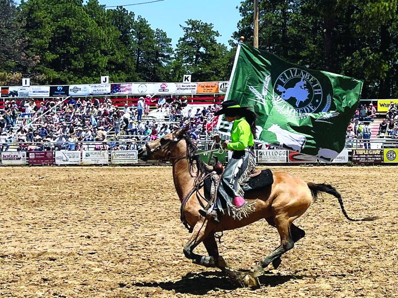 The grand entry before the June 7 "Colorado Ag Appreciation PRCA Rodeo" at the Elizabeth Stampede Rodeo.