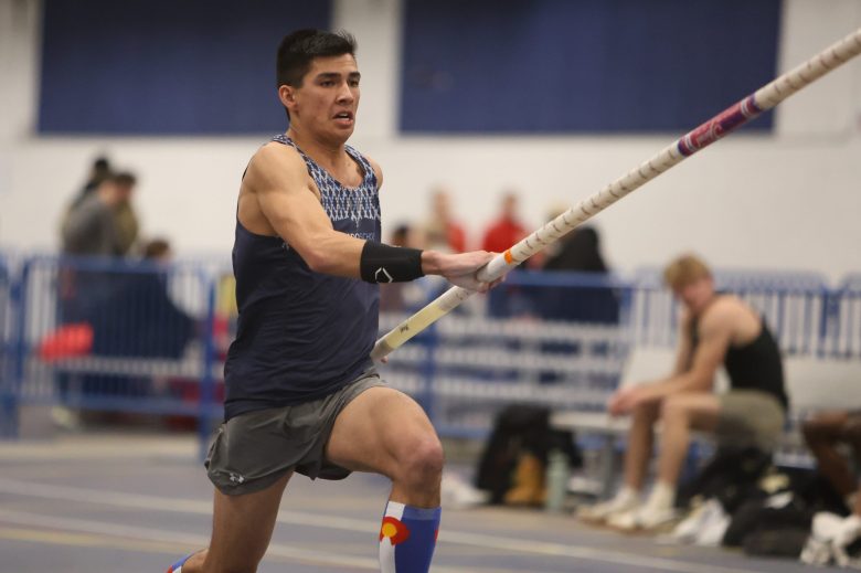 Colorado School of Mines senior Hunter Potrykus competes in the men's pole vault Feb. 16 at Mines' Pre-Conference Meet