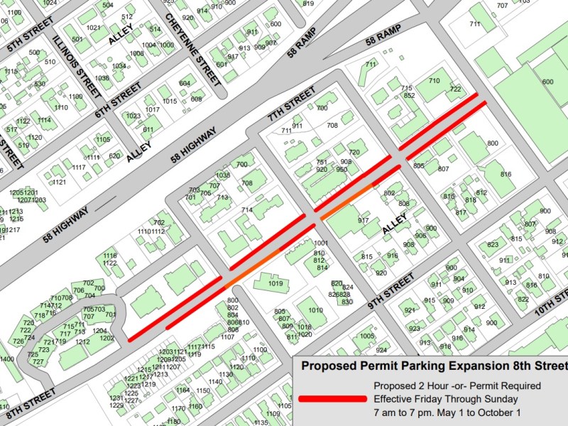 Golden implements unique parking restrictions along Eighth Street