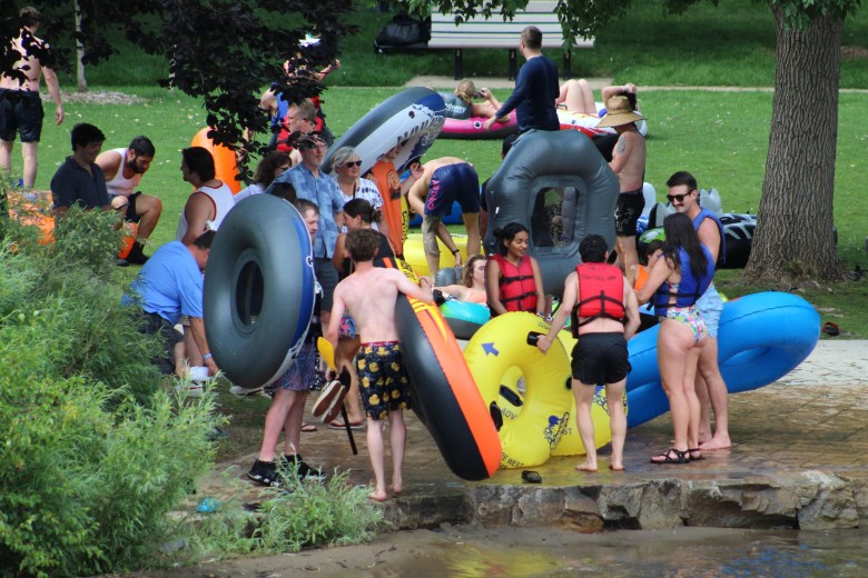 On June 28, groups of people tubing along Clear Creek exit at Vanover Park.