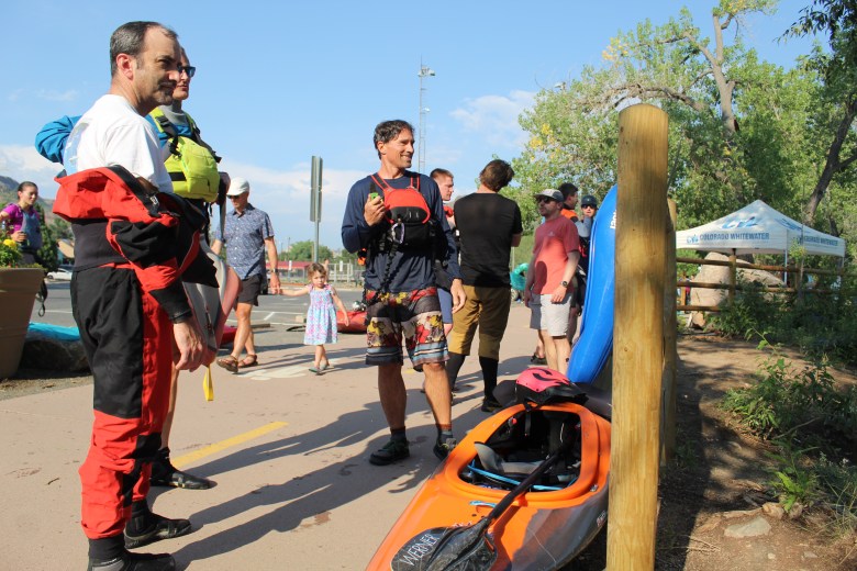Kayakers gather at Clear Creek Whitewater Park for the Colorado Whitewater Association's July 10 downriver race.
