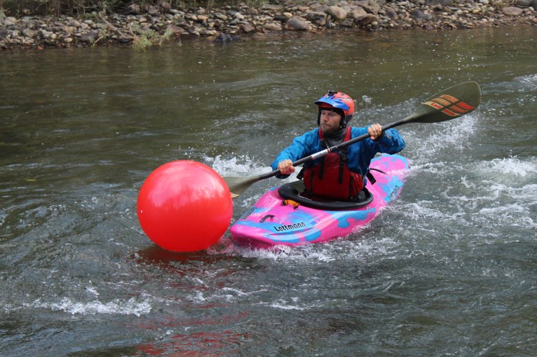 Timothy Kunin competes in the July 10 downriver race at the Clear Creek Whitewater Park.