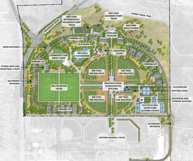 A map shows the design of a regional park.
